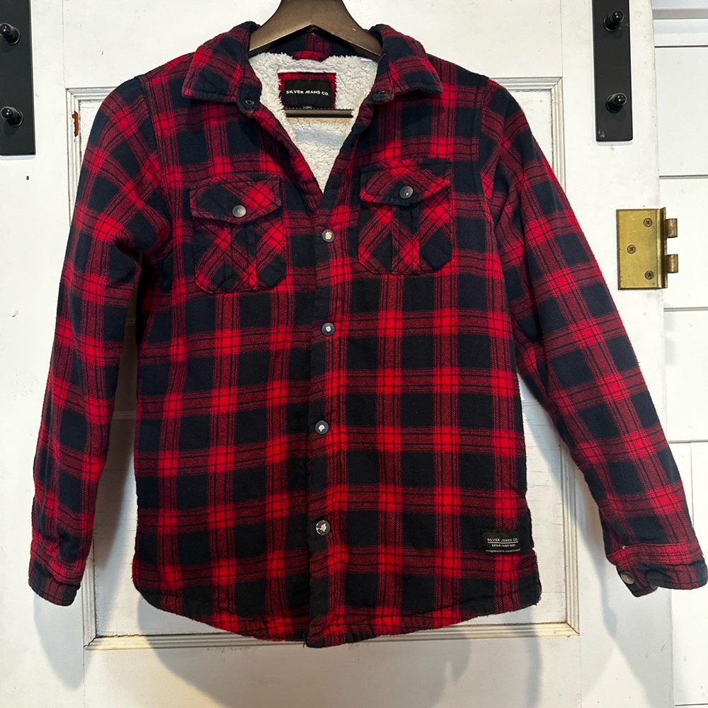 Silver Jeans Red Plaid Sherpa-Lined Jacket
